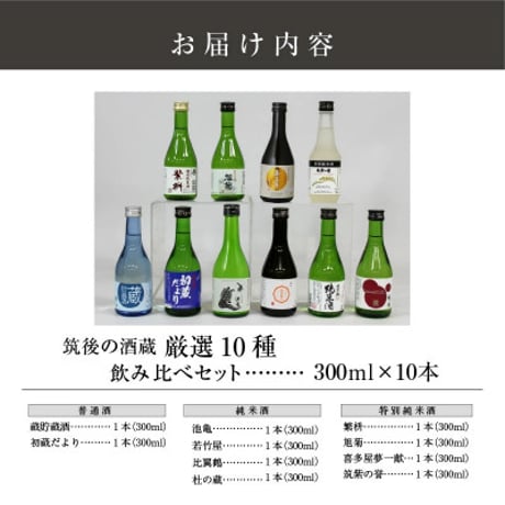 【地場産くるめオリジナル】筑後の酒藏 厳選10種 地酒飲み比べセット（300ml×10本）
