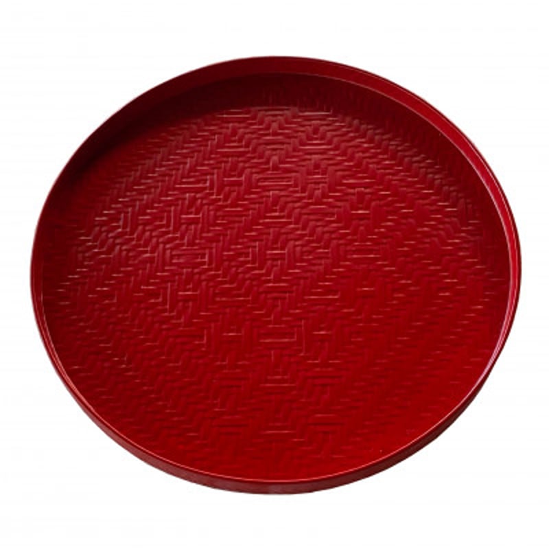 籃胎漆器 アジロ丸盆1枚 尺（朱仕上） サイズ：直径30.5cm×高さ2cm