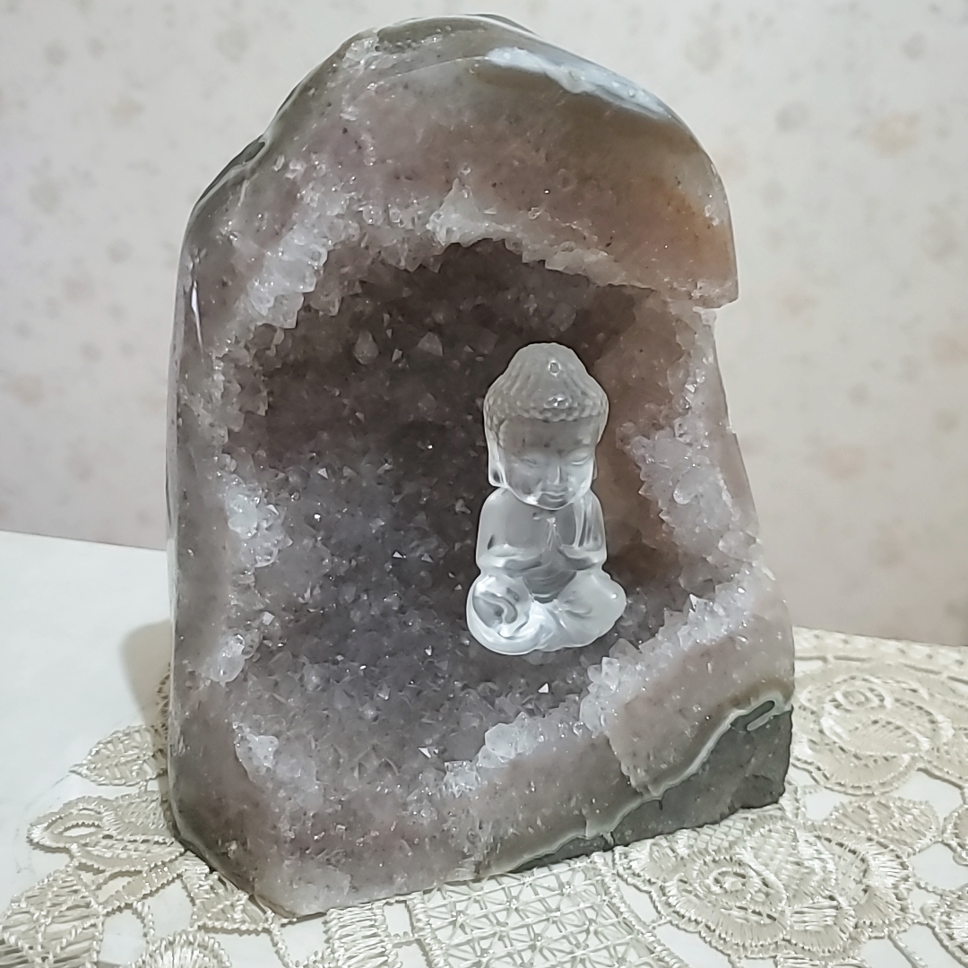 チベット仏教大きめ天然メノウ専用台座付き