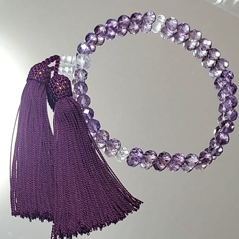 新品 念珠 数珠 女性用 紫水晶 水晶 アメジスト 64面 切子カット人絹頭 