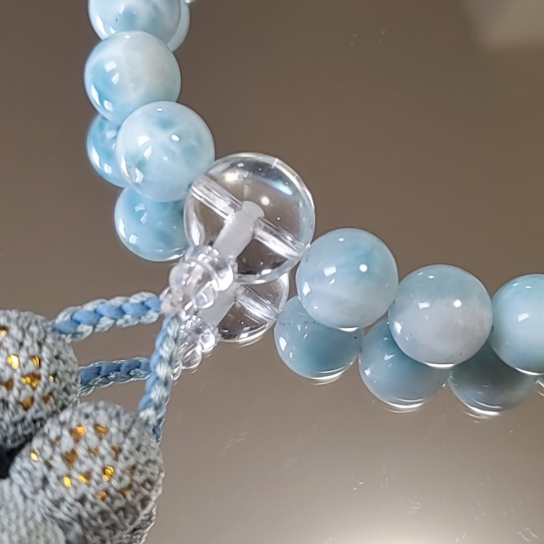 新品 念珠 数珠 男性用 ラリマー アイスラリマー 水晶 水晶 正絹 頭付 