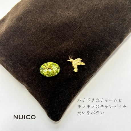 巾着タロットポーチ　こげ茶ベルベット×リバティプリント