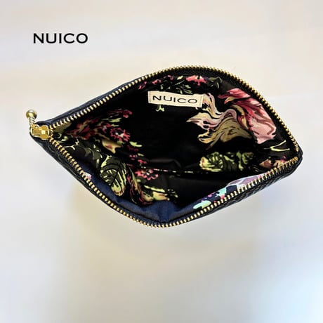 インドリボンファスナーポーチL　ホワイト&ブラック×pinkindia