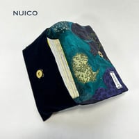 一点もの＊リボンクラッチポーチ　濃紺ベルベット×リバティプリント