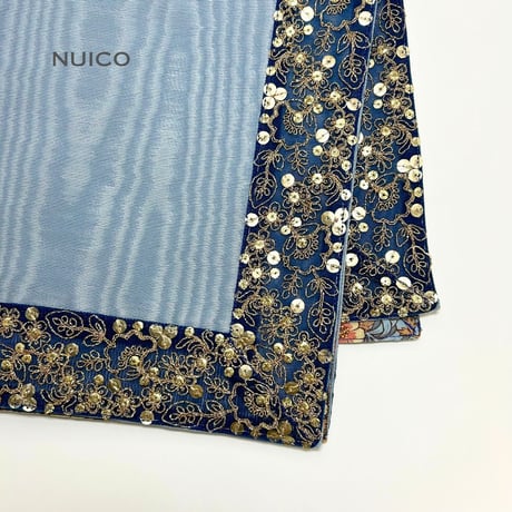 一点もの＊レースのインドリボンタロットクロス　モアレブルーグレー×ティルダ