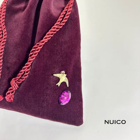 巾着タロットポーチ　別珍wine×いちご泥棒