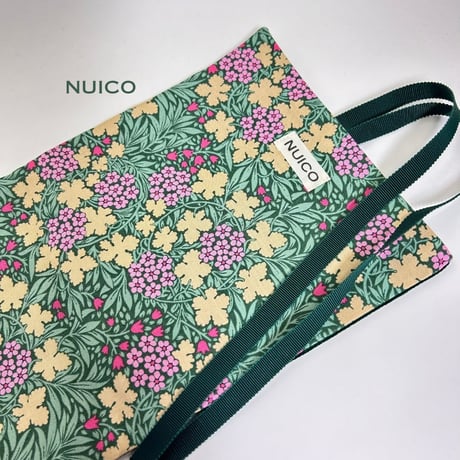 １点もの＊３カード並べるラップタロットポーチ　深緑別珍×ティルダプリント