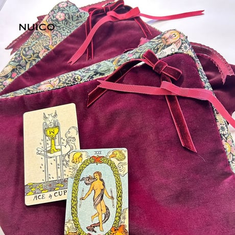 一点もの＊リボンタロットクロス　別珍wine×いちご泥棒