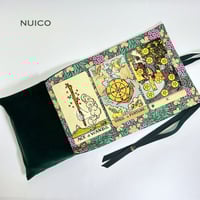 １点もの＊３カード並べるラップタロットポーチ　深緑別珍×ティルダプリント