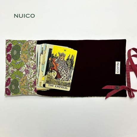 １点もの＊３カード並べるラップタロットポーチ　別珍wine×リバティプリント