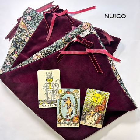 一点もの＊リボンタロットクロス　別珍wine×いちご泥棒