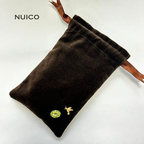 巾着タロットポーチ　こげ茶ベルベット×リバティプリント