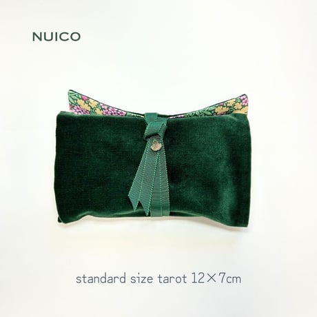 １点もの＊３カード並べるラップタロットポーチ　深緑別珍×ティルダプリント