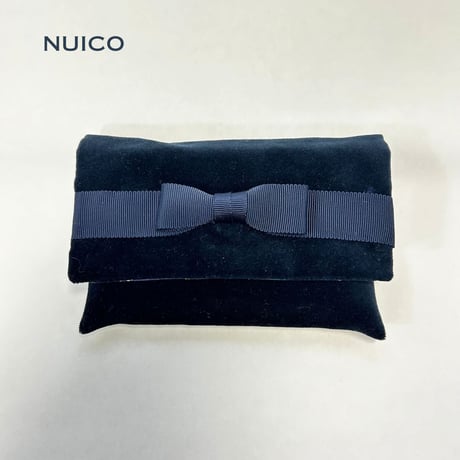 一点もの＊リボンクラッチポーチ　濃紺ベルベット×リバティプリント