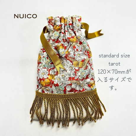 巾着フリンジタロットポーチ　モアレホワイト×チェリーブロッサム（オレンジ）