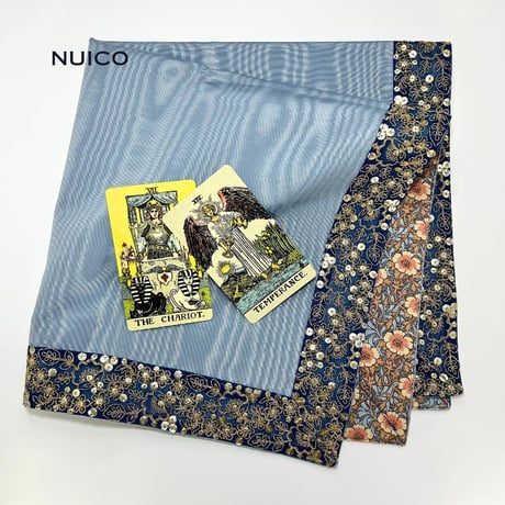 一点もの＊レースのインドリボンタロットクロス　モアレブルーグレー×ティルダ