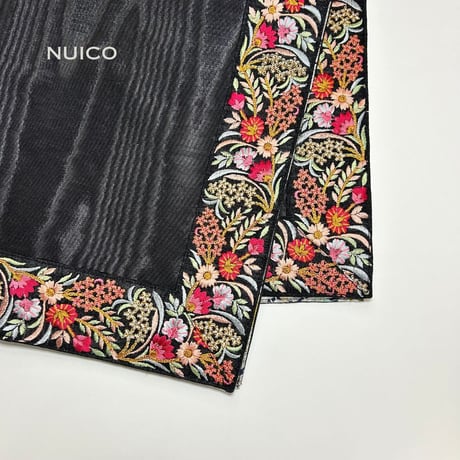 一点もの＊インドリボンタロットクロス　モアレブラック×チェリーブロッサム（紺）