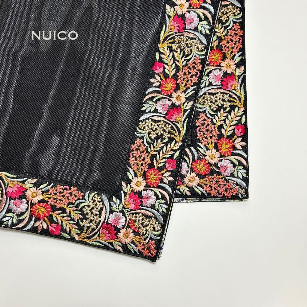 一点もの＊インドリボンタロットクロス モアレブラック×チェリー