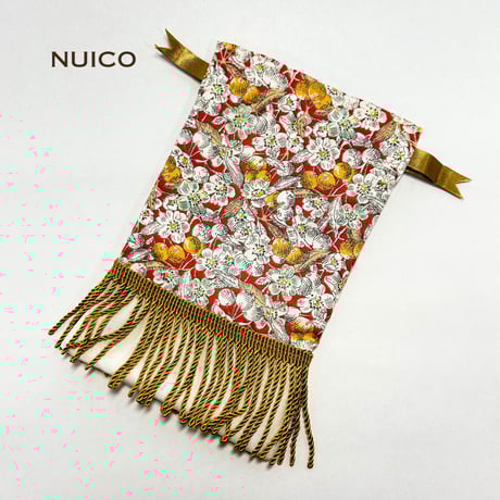 巾着フリンジタロットポーチ　モアレホワイト×チェリーブロッサム（オレンジ）