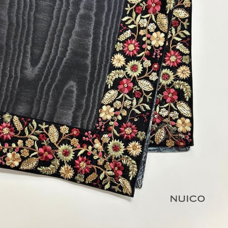 一点もの＊レースのインドリボンタロットクロス　モアレブラック×リバティプリント