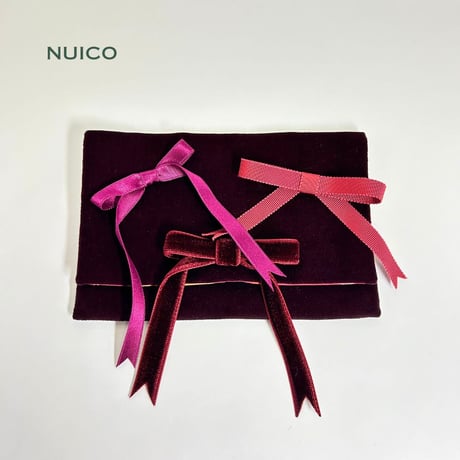 一点もの＊リボンクラッチポーチ　別珍wine×リバティプリント