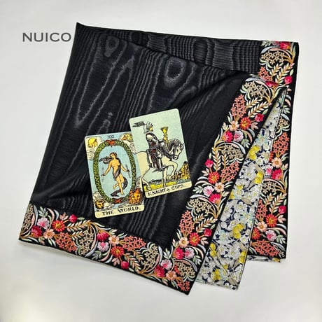 一点もの＊インドリボンタロットクロス　モアレブラック×チェリーブロッサム（紺）