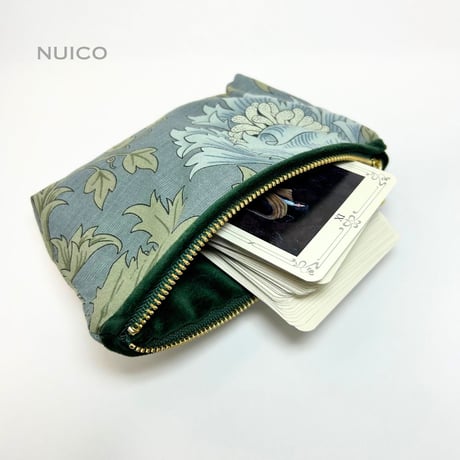 タロットポーチファスナーMサイズ　深緑別珍×アネモネ