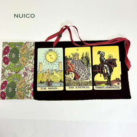 １点もの＊３カード並べるラップタロットポーチ　別珍wine×リバティプリント