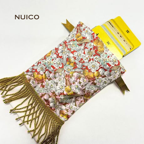 巾着フリンジタロットポーチ　モアレホワイト×チェリーブロッサム（オレンジ）