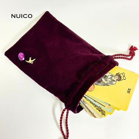 巾着タロットポーチ　別珍wine×いちご泥棒