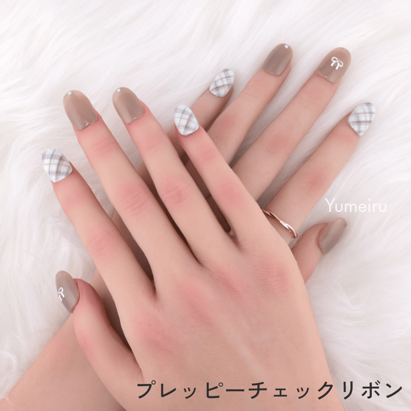 チェックリボン ネイルチップ プレッピーチェックリボン◇ネイルチップ ネイルチップ（つけ爪
