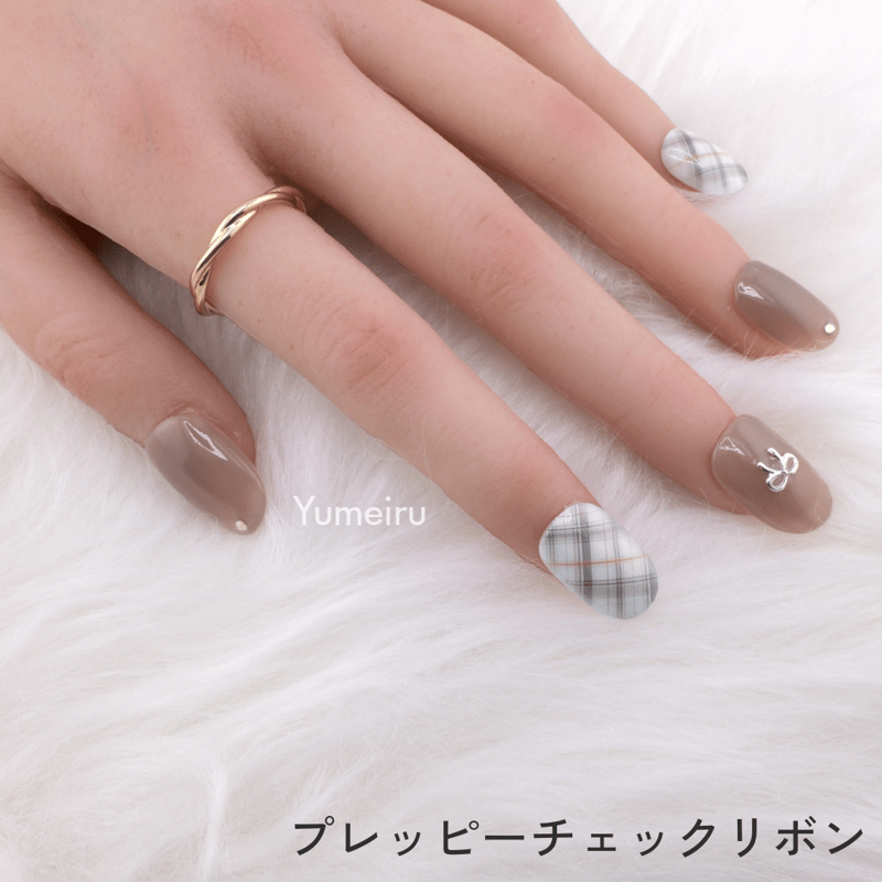 チェックリボン ネイルチップ プレッピーチェックリボン◇ネイルチップ ネイルチップ（つけ爪