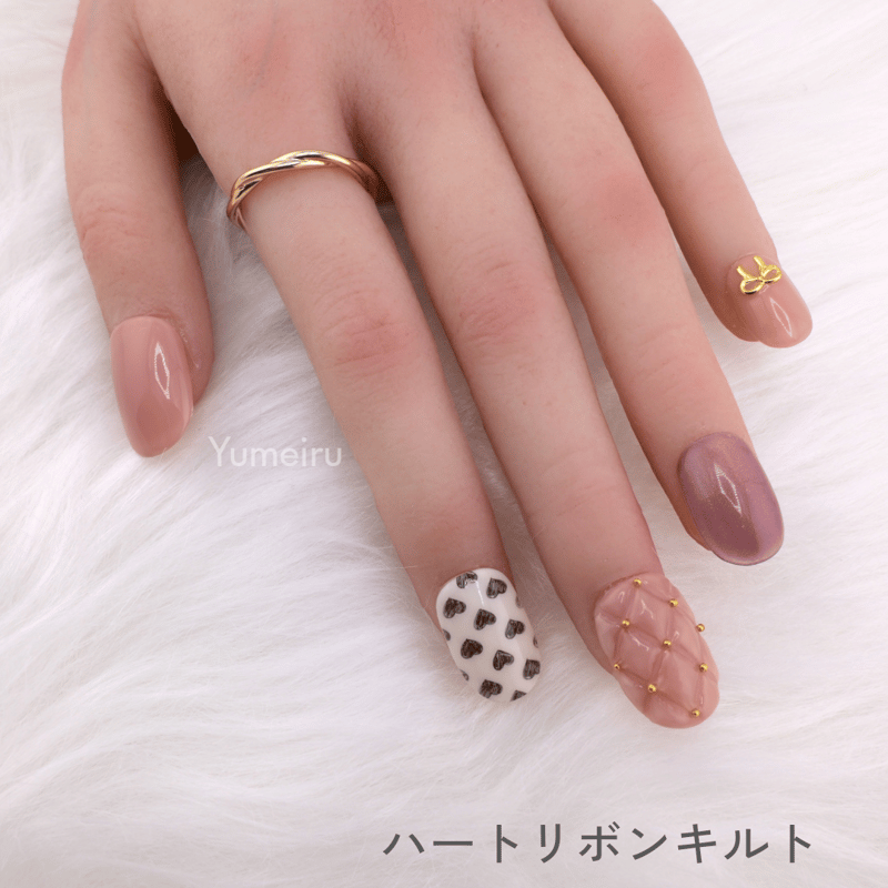 ネイルチップ キルティング ハート パール ワンホン No.3