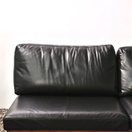 デニッシュソファ3シーター180 ナッパレダーブラック WN　背と座ノーマル【マスターウォールアウトレット家具】