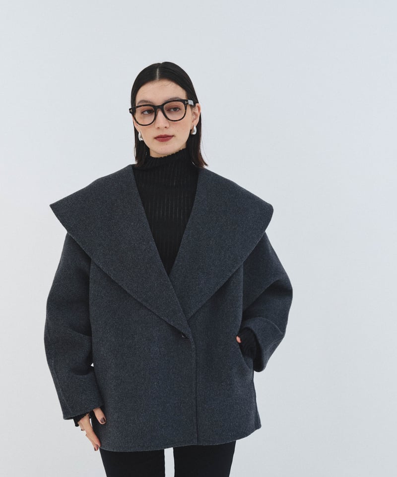 CLORE+ アイボリー ビックカラーコート Big collar coat（Charcoal gray） | CLORE+