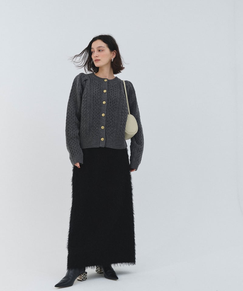 Cable 2way Puff knit（Charcoal gray） | CLORE+