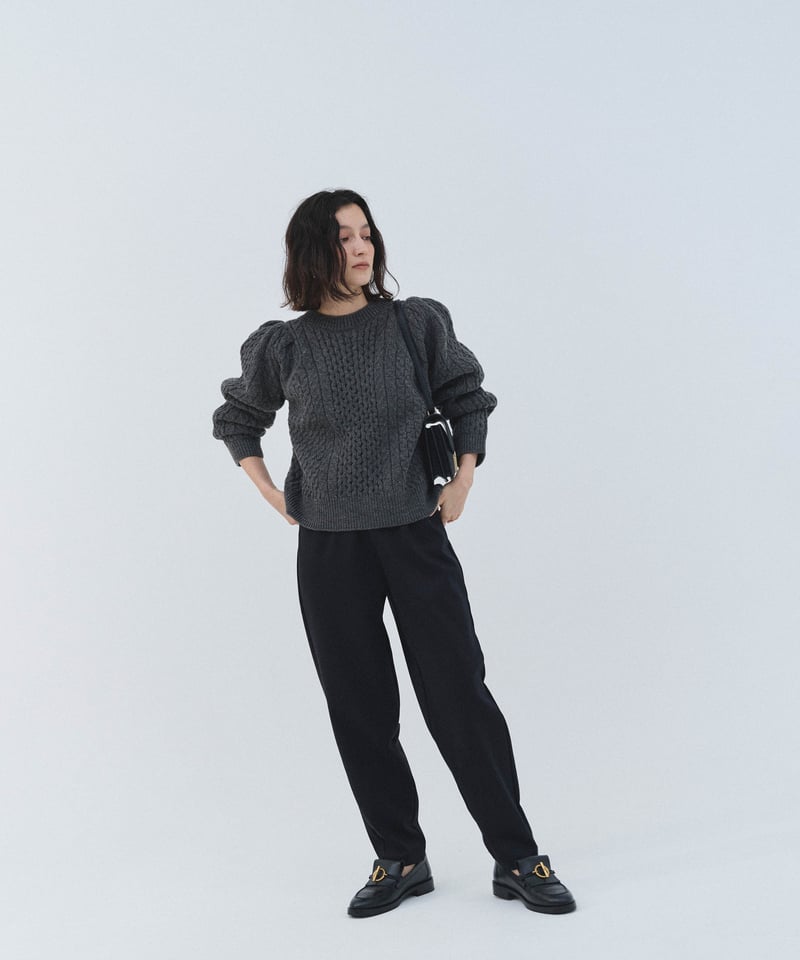 Cable 2way Puff knit（Charcoal gray） | CLORE+