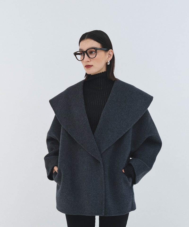 【新品未使用】 CLORE+ ビッグカラーコート チャコールグレー Big collar coat（Charcoal gray） | CLORE+