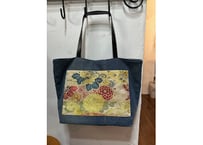 でかバッグ　デニム×和菊