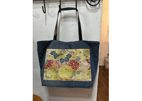 でかバッグ　デニム×和菊