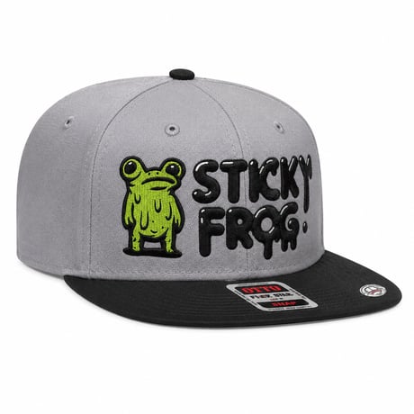 [期間限定受注生産] STICKY FROG フラットバイザーキャップ ブラック/グレー