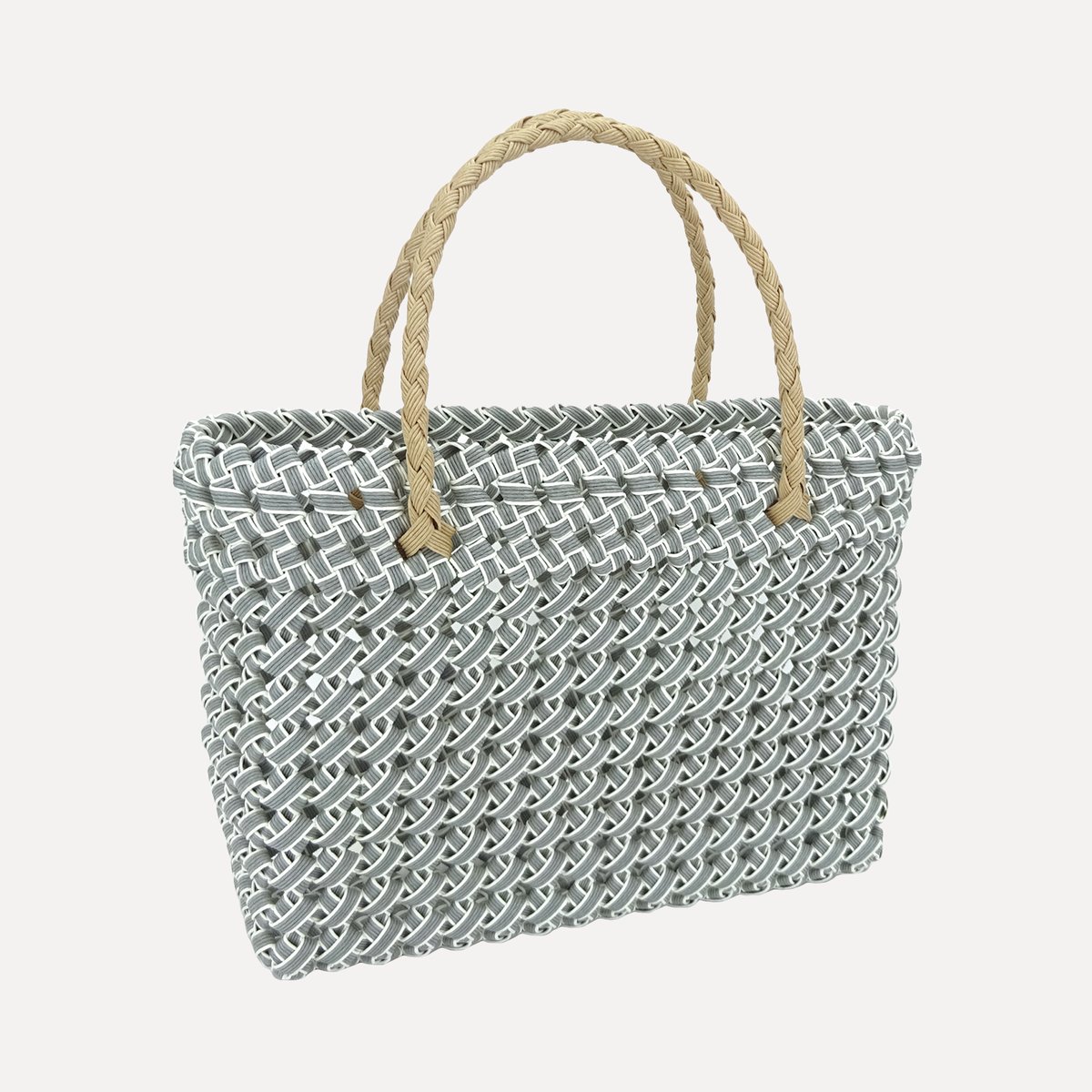 クラフトバンド レシピ】ハーフラインの四つだたみ裏目切り替えバッグ
