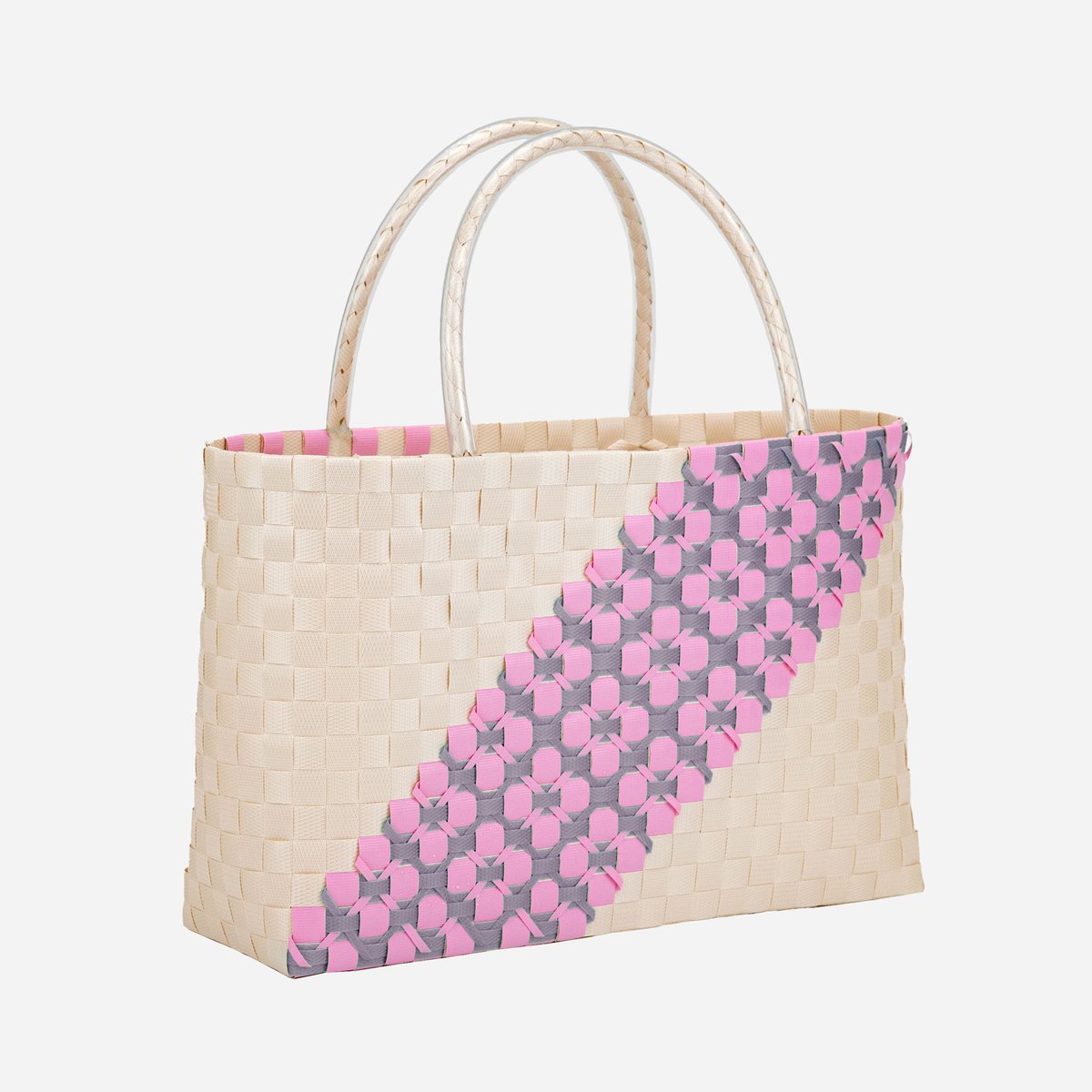 イート　オーダー　PPバンド 花 PPバンド レシピ】PPバンドの斜めラインの花柄バッグ | M's Factory