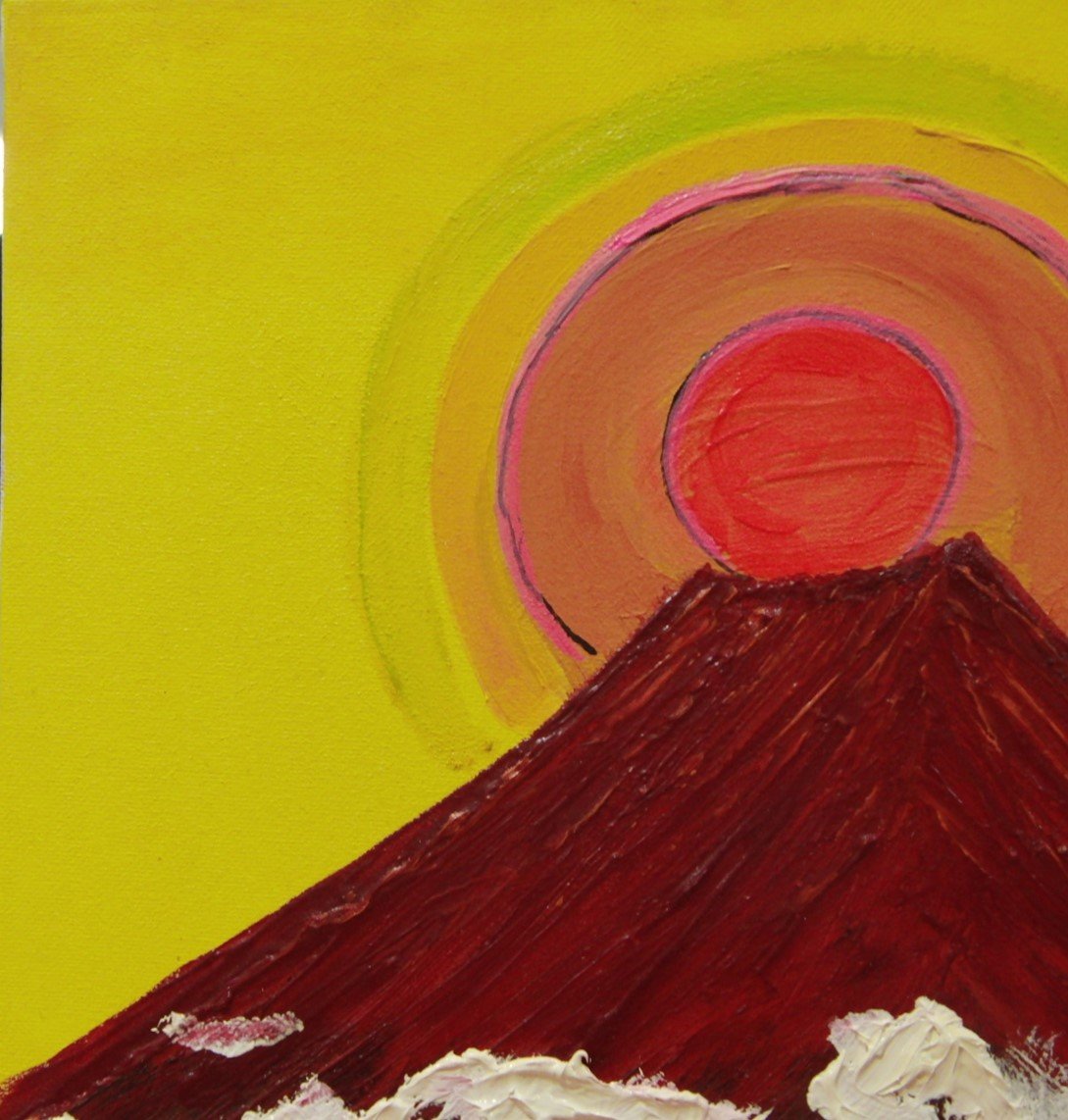 ≪国美協≫TOMOYUKI・友之、『太陽と赤富士』、油彩画、F6号：40,9×31