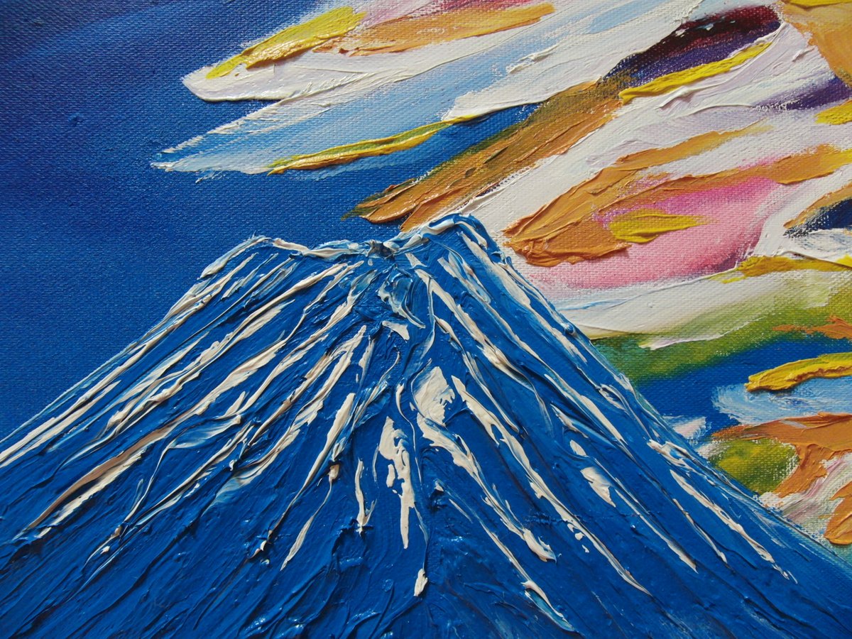 TOMOYUKI・友之、「彩の富士」、証明書付、額付、絵画 油絵 油彩画 ≪国美協≫TOMOYUKI・友之、『富士山 風と湖』、油彩画、F6号：40,9×31