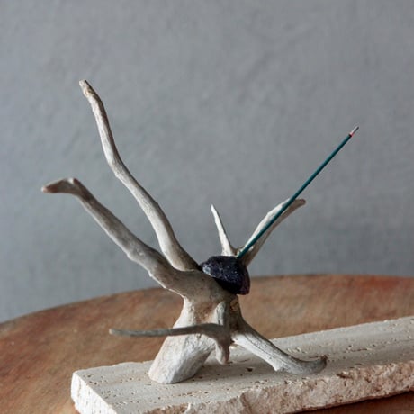 incense holder palm driftwood×amethyst