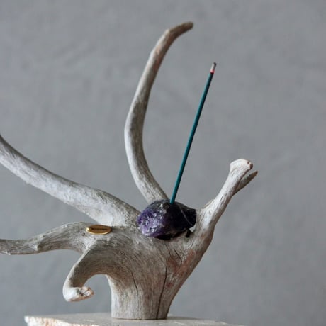 incense holder palm driftwood×amethyst