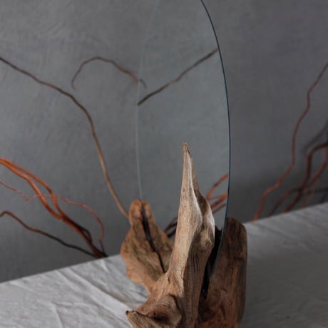 Driftwood circle mirror#A