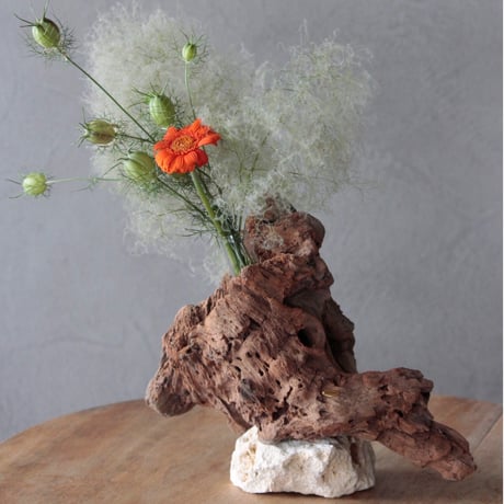 Driftwood×natunal stone Flowervase#B
