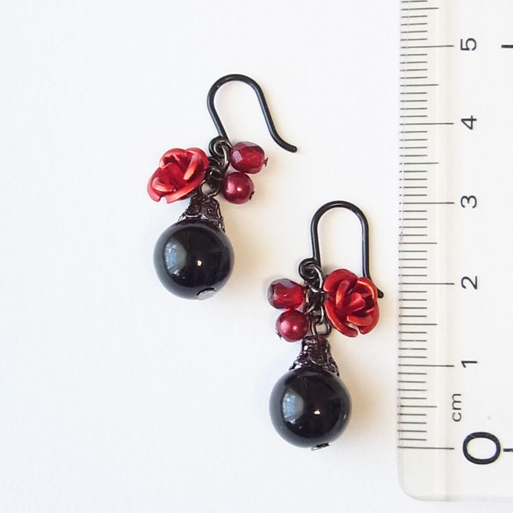 ノンアレルギー】赤薔薇 黒玉 レッド ローズ ブラック ボール ピアス 